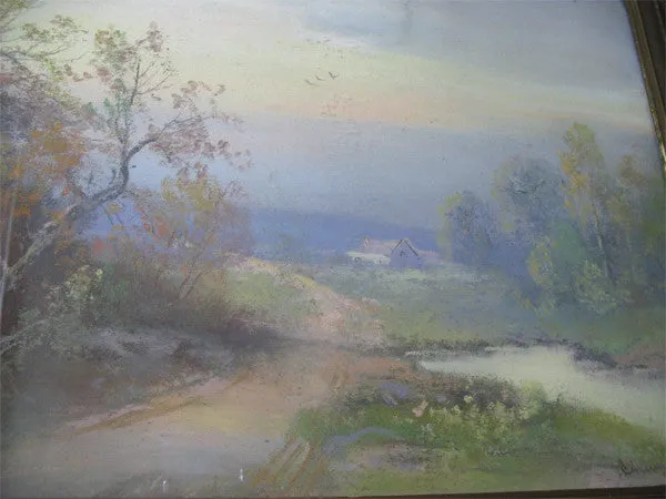 ANTIQUE VINTAGE Old ORIGINAL SIGNED Master PASTEL ART PAINTING Artist CHANDLER