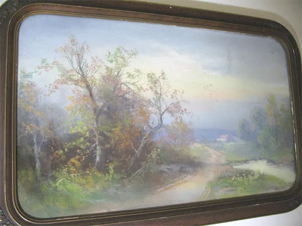 ANTIQUE VINTAGE Old ORIGINAL SIGNED Master PASTEL ART PAINTING Artist CHANDLER
