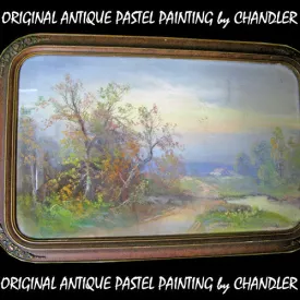 ANTIQUE VINTAGE Old ORIGINAL SIGNED Master PASTEL ART PAINTING Artist CHANDLER