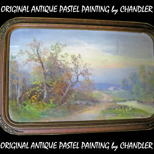 ANTIQUE VINTAGE Old ORIGINAL SIGNED Master PASTEL ART PAINTING Artist CHANDLER