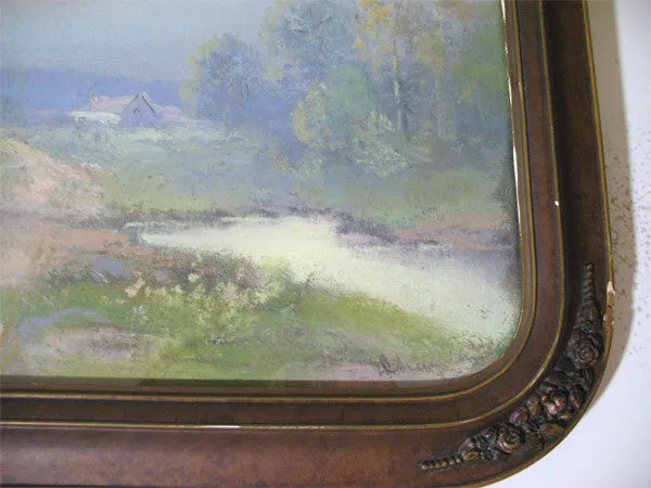 ANTIQUE VINTAGE Old ORIGINAL SIGNED Master PASTEL ART PAINTING Artist CHANDLER