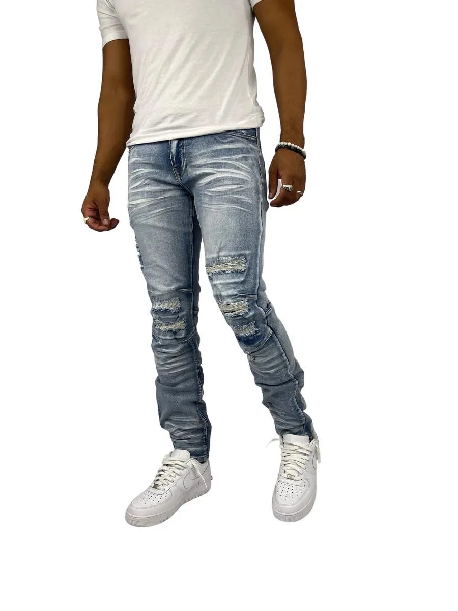 Blind Trust - Rip & Repair Jeans - Ice Blue (BTP21082)