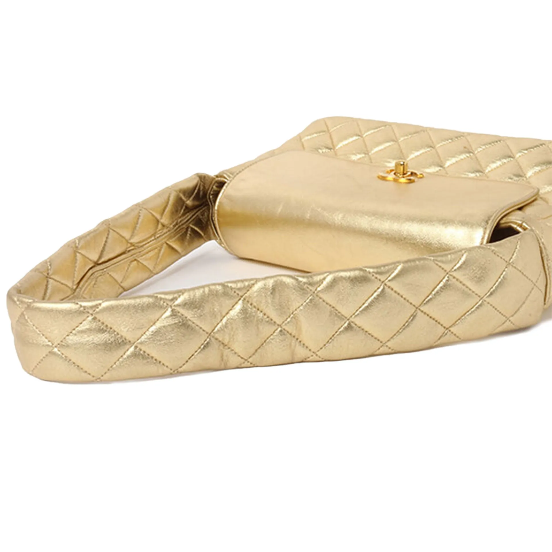 Chanel 90's Rare Gold Quilted Metallic Lambskin Flap