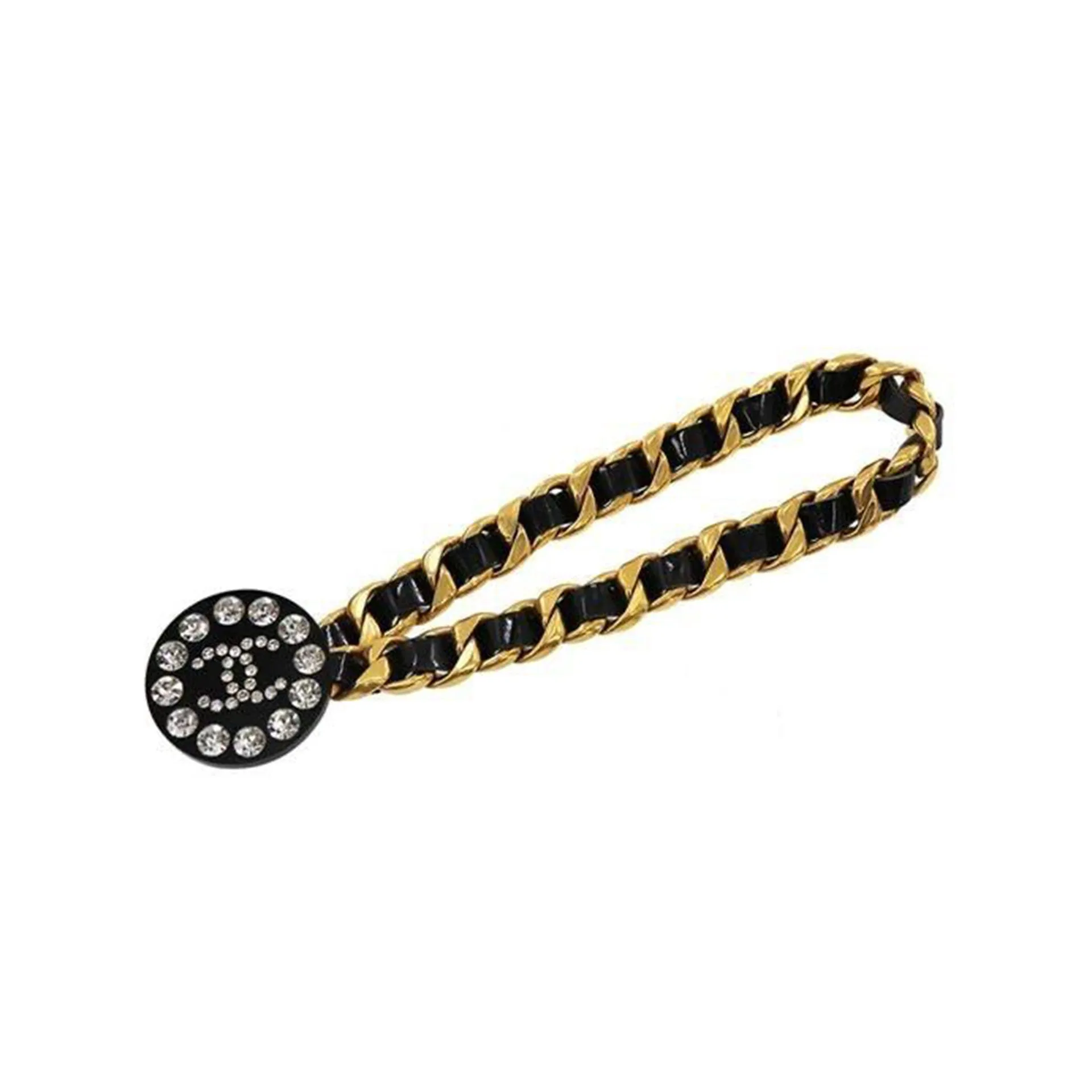 Chanel Black and Gold Rare Logo Swarovski Enamel Vintage 90's Runway Necklace