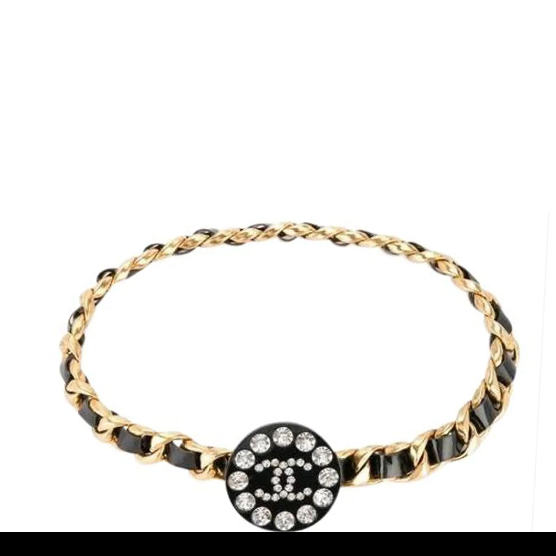 Chanel Black and Gold Rare Logo Swarovski Enamel Vintage 90's Runway Necklace