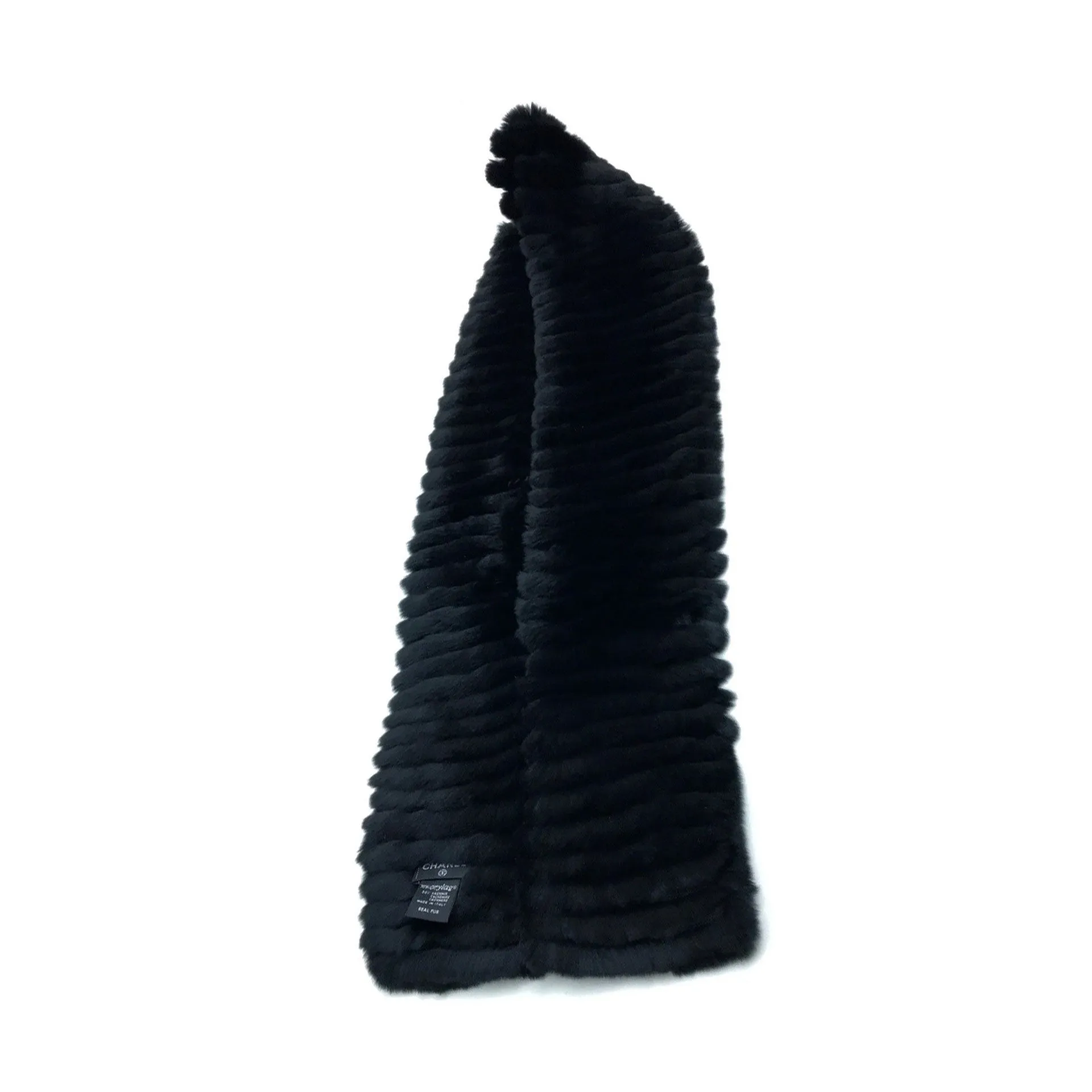 Chanel Black Fur Logo CC Long Neck Scarf