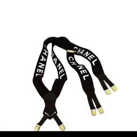 Chanel Black Vintage Logo Suspenders
