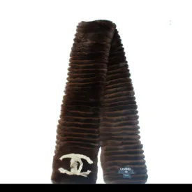 Chanel Brown Orylag Fur Logo Super Soft Warm Winter Scarf/Wrap