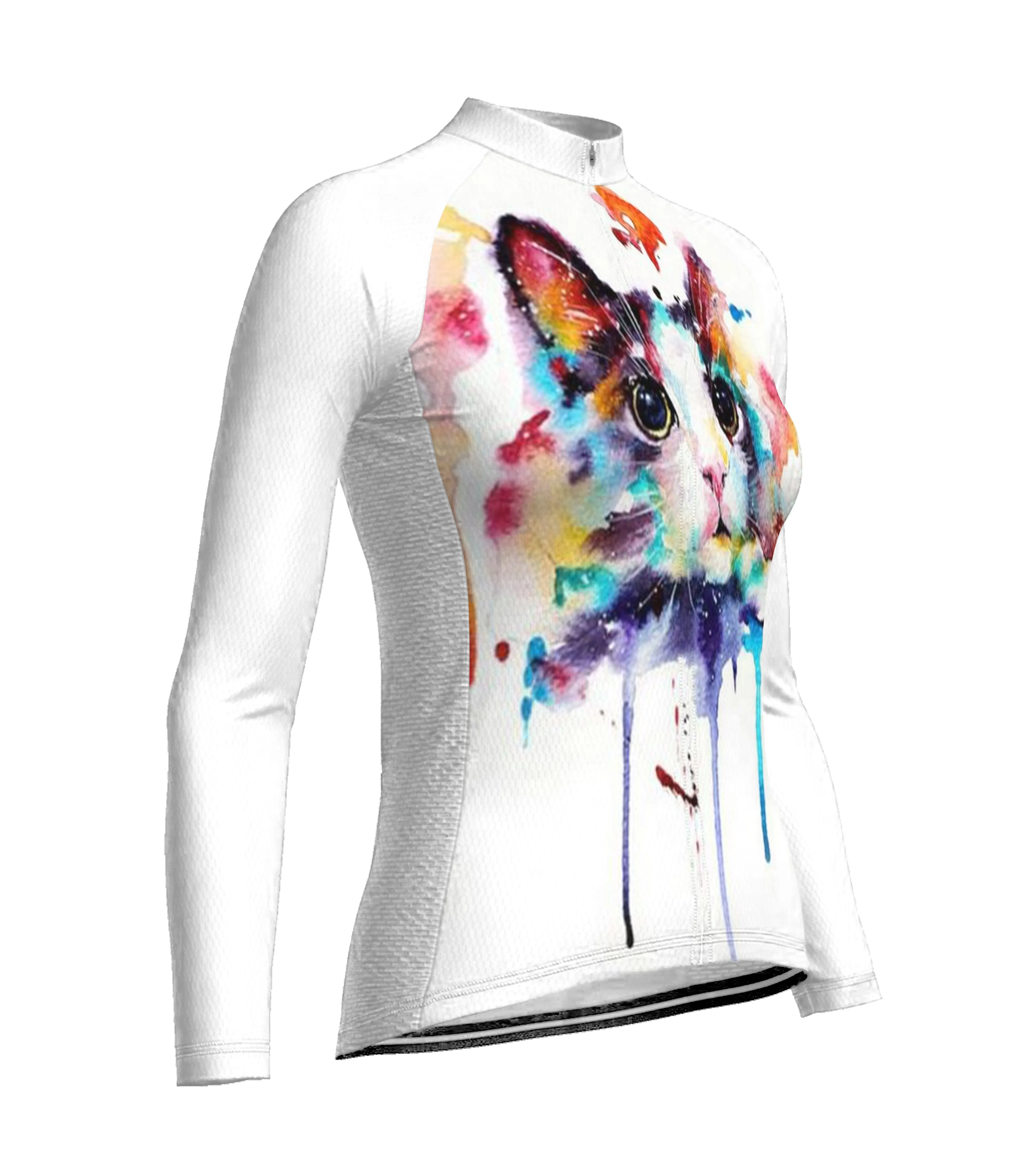 Colorful Cat Long Sleeve Cycling Jersey for Women