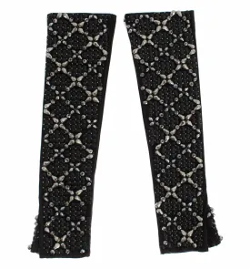Elegant Crystal Beaded Leather Gloves