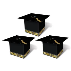 Grad Cap Graduation Party Favor Boxes - black (3 per Package)