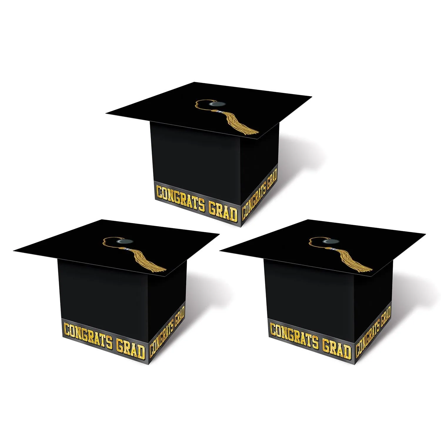 Grad Cap Graduation Party Favor Boxes - black (3 per Package)