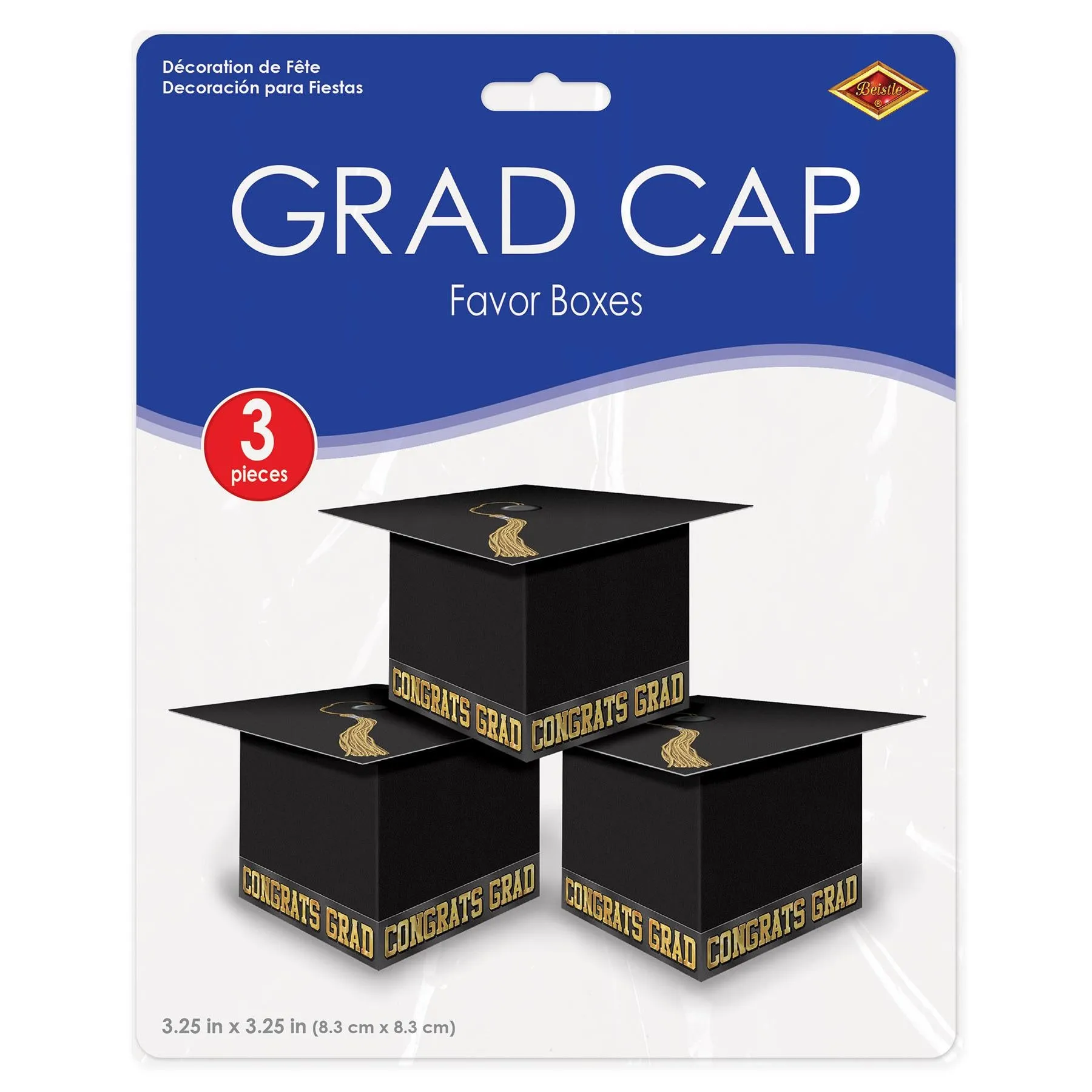 Grad Cap Graduation Party Favor Boxes - black (3 per Package)