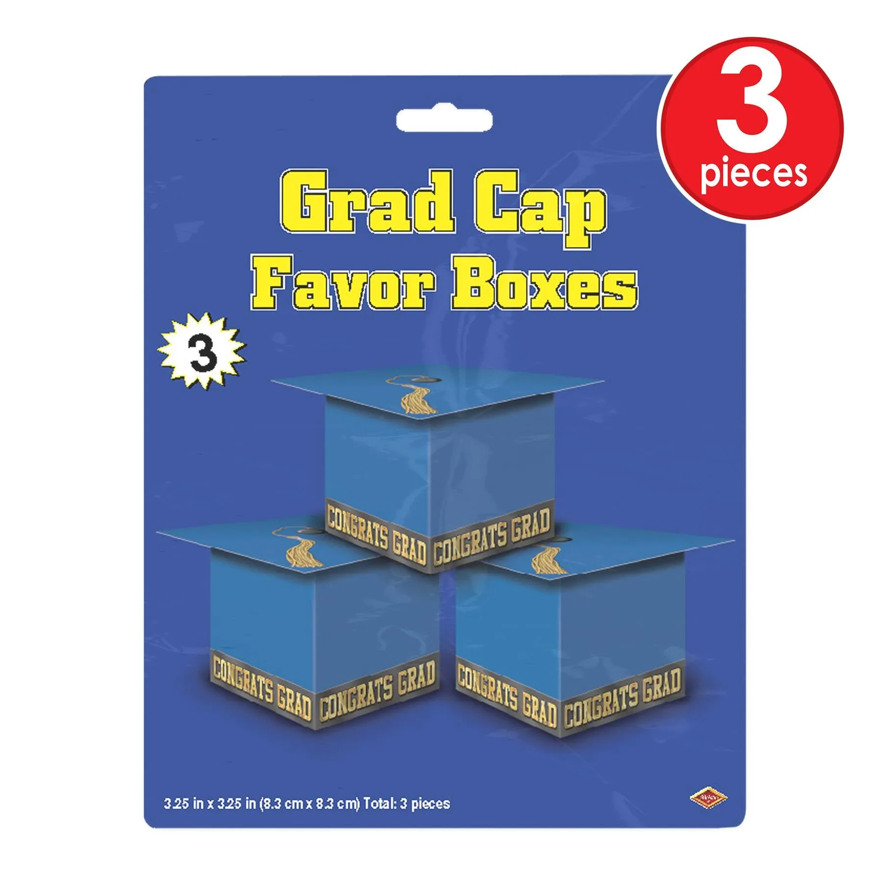 Grad Cap Graduation Party Favor Boxes - blue (3 per Package)