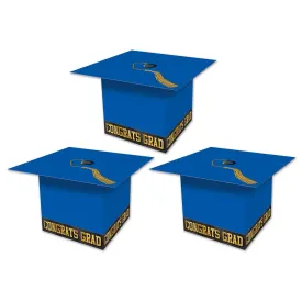 Grad Cap Graduation Party Favor Boxes - blue (3 per Package)
