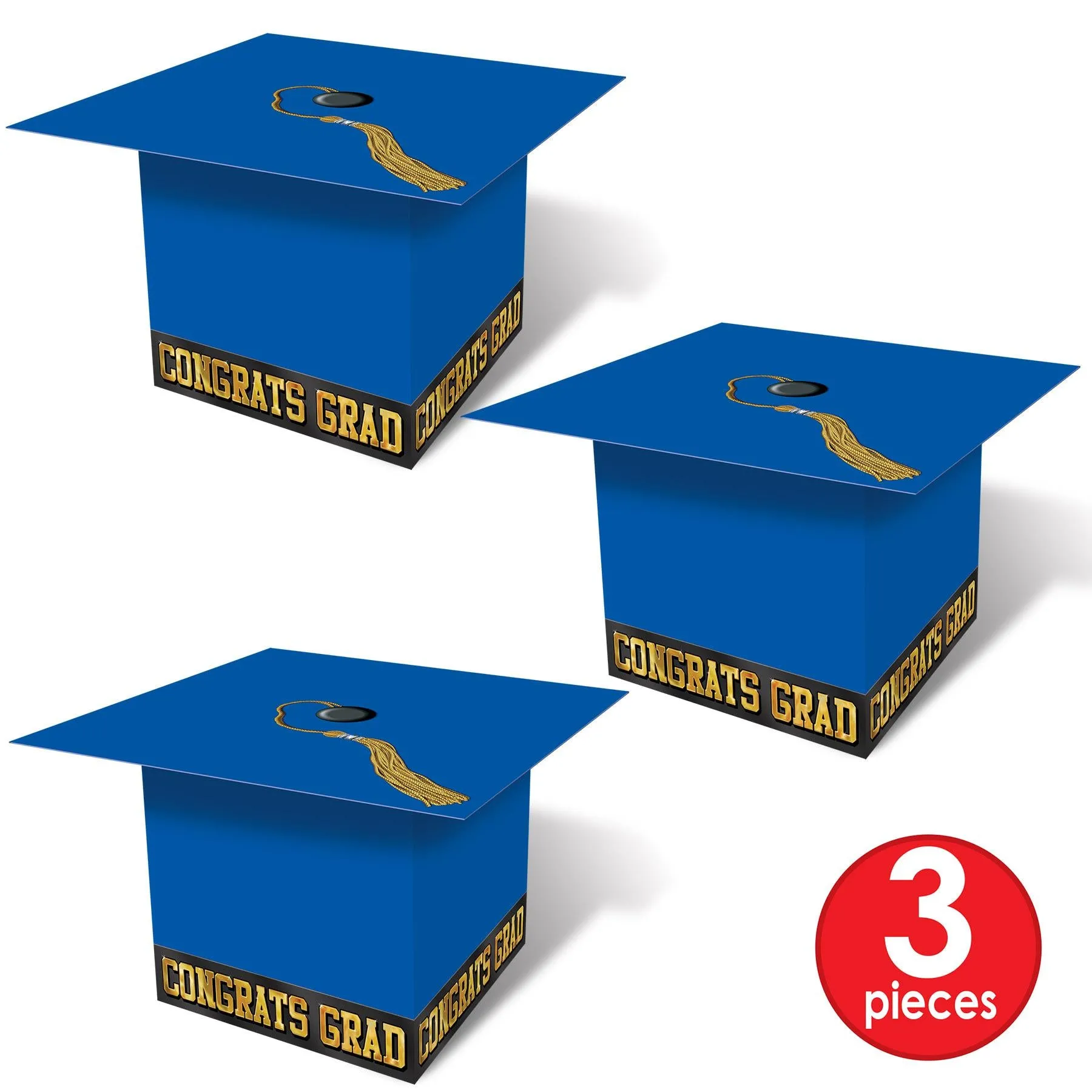 Grad Cap Graduation Party Favor Boxes - blue (3 per Package)