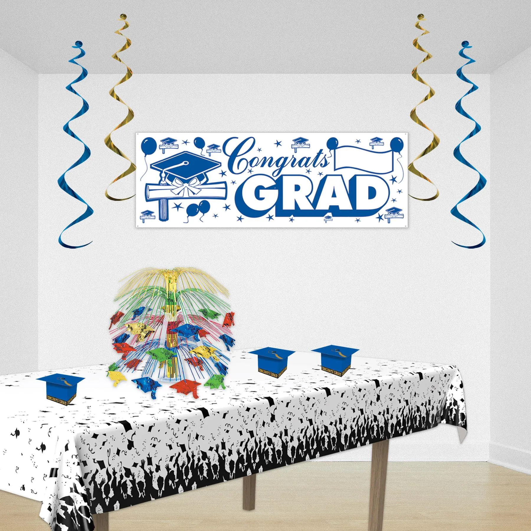 Grad Cap Graduation Party Favor Boxes - blue (3 per Package)