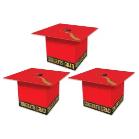 Grad Cap Graduation Party Favor Boxes - red (3 per Package)