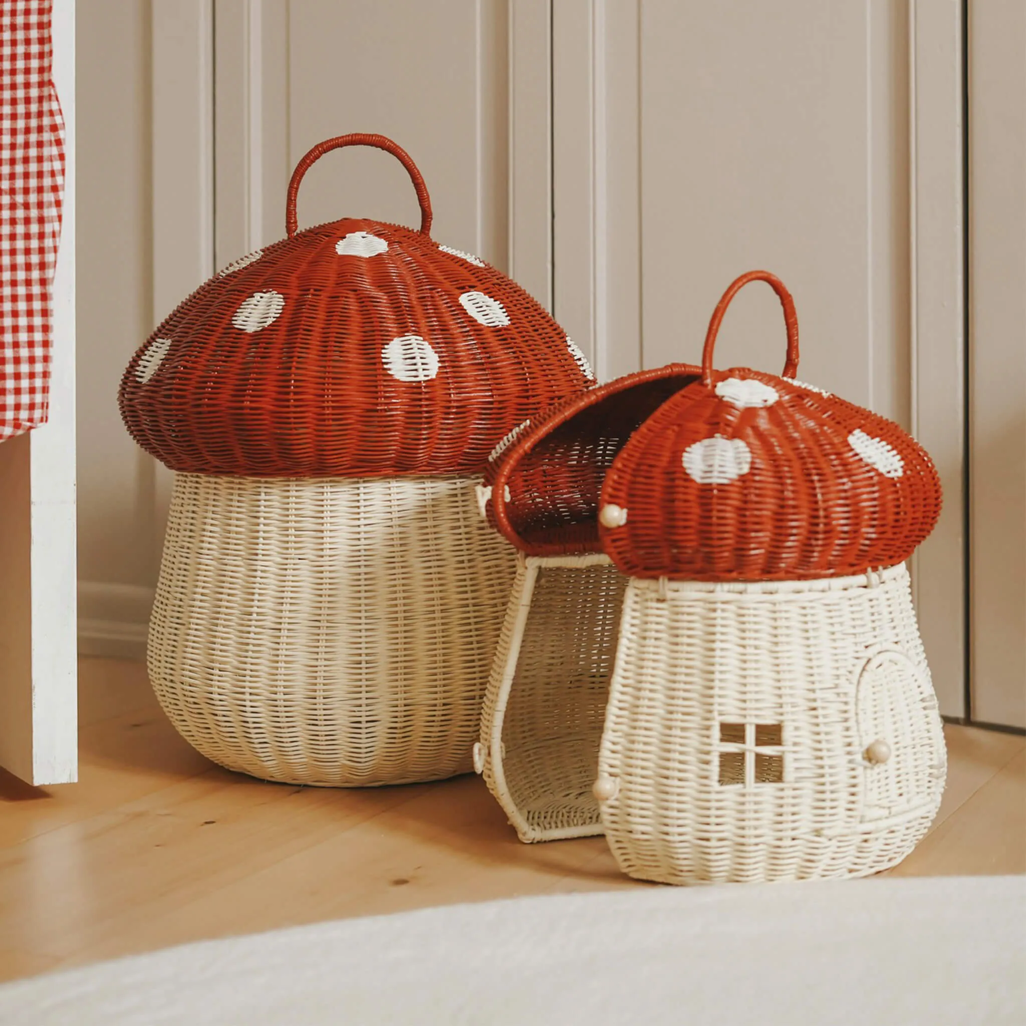 PRESALE Olli Ella Mushroom Storage Basket - Red