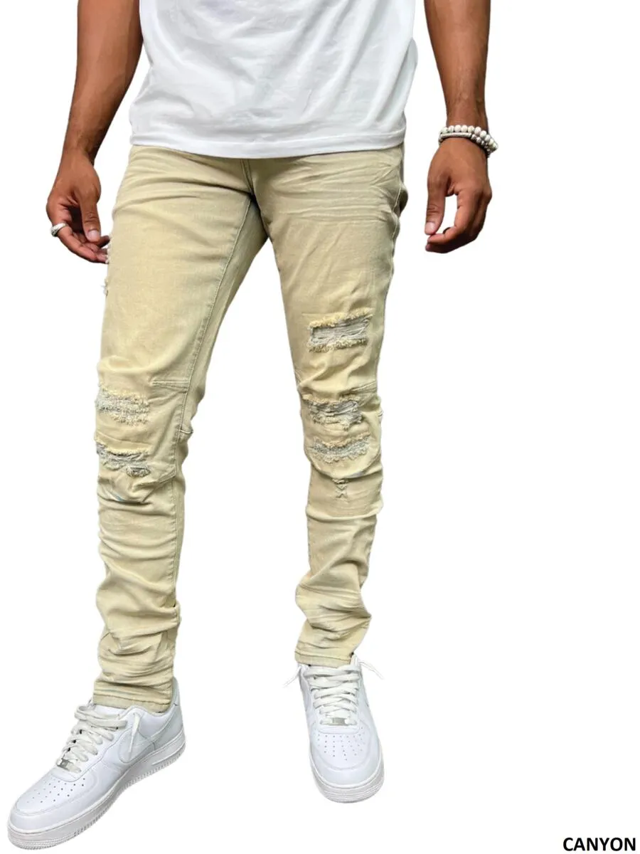 Rip & Repair Slim Tapered Fit Denim Pants - Canyon