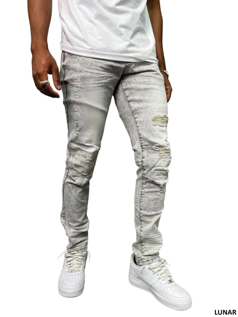 Rip & Repair Slim Tapered Fit Denim Pants - Lunar