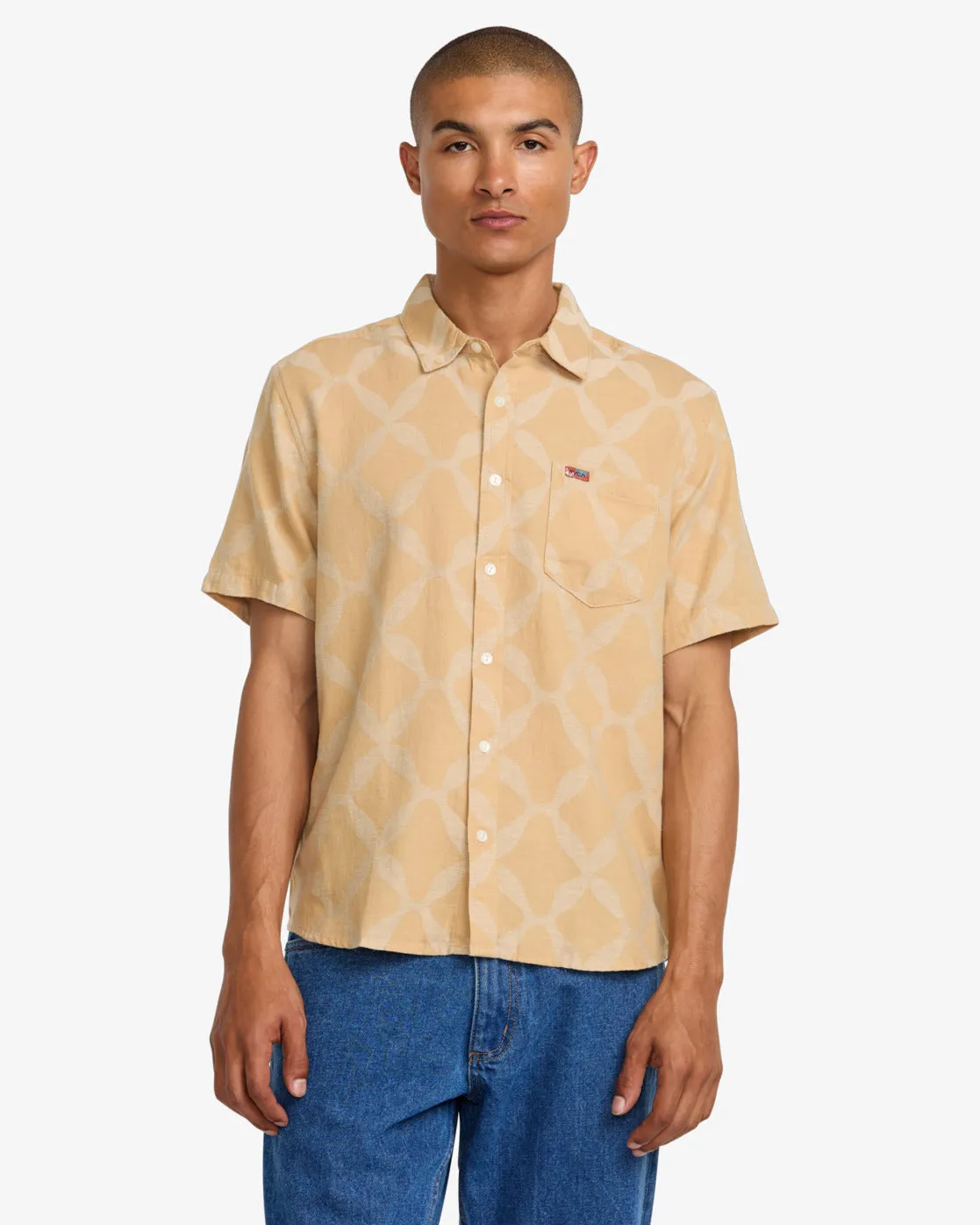 RVCA Men's LA Ornament Short Sleeves Shirt Ochre 23A041501_OCR